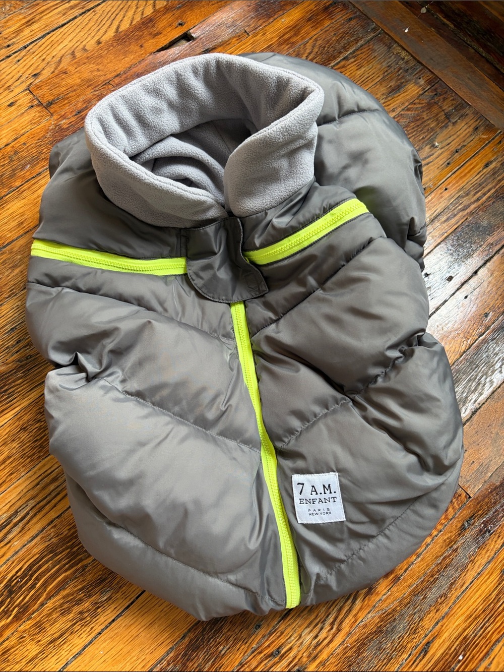7 A.M. Enfant Gray Puffer Baby Bunting with Neon Trim